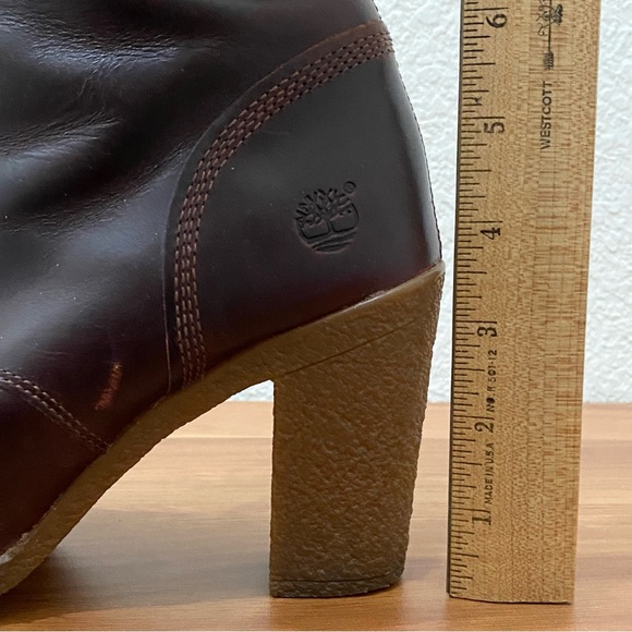 TIMBERLAND A18Z6 Glancy Burgundy Leather Lace-up Heeled Boots Size 7.5 - Picture 6 of 16